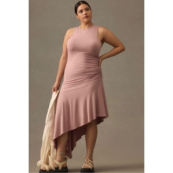 NEW Daily Practice Anthropologie Asymmetrical Sleeveless Ruched Dress Plus 1X - Picture 1 of 4